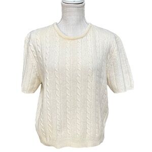 Vintage By Katherine Bishop Wool & Angora‎ Blend Cable Knit Short Sleeve Sweater